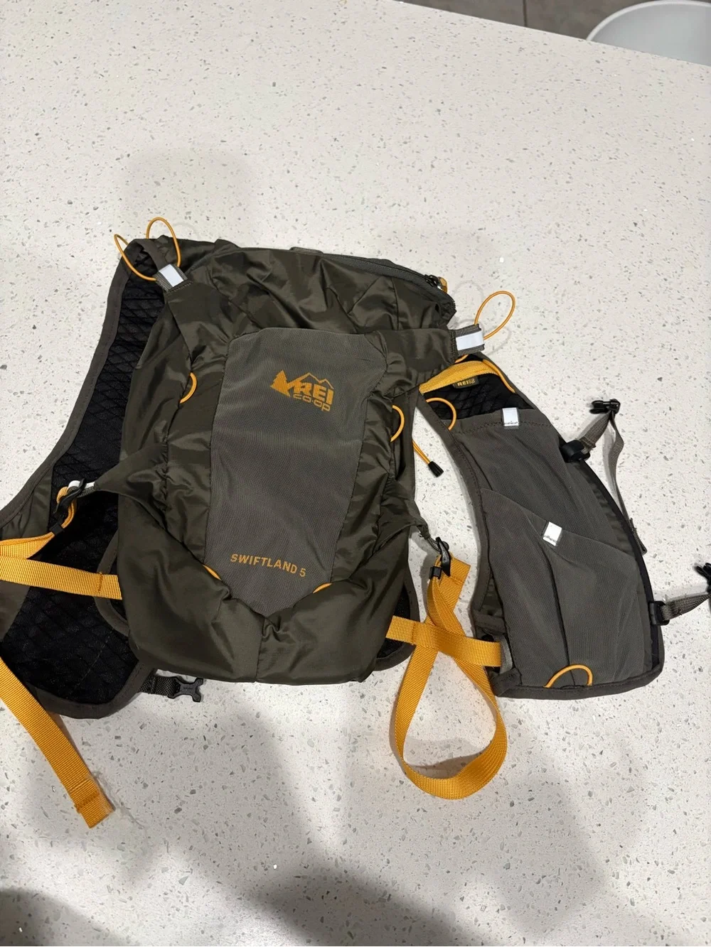 REI Olive Green and Yellow Swiftland 5 Hydration Vest